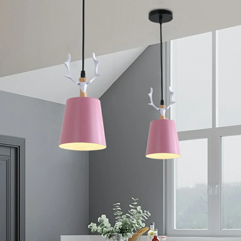Hangende Pendant Macaron Taper hangende plafondlamp van metaal, enkele eetkamer, hangende hanger met gewei-decor