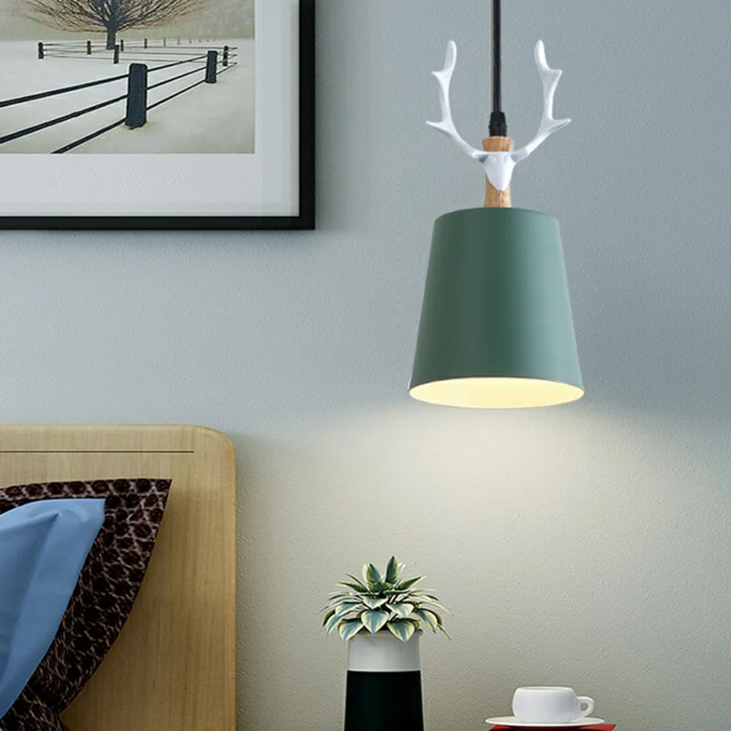 Hangende Pendant Macaron Taper hangende plafondlamp van metaal, enkele eetkamer, hangende hanger met gewei-decor