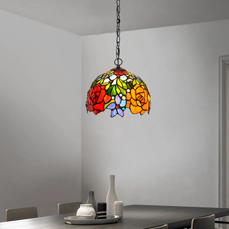 Hangende Pendant Victoriaanse bloemen kroonluchterlamp 1/2/3 lichten rood geslepen glazen hanglamp voor keuken, 10"/12"/16...