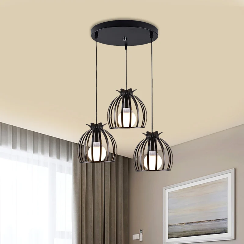 Hanglamp met 1 kop, loftstijl, koepel, kooi, schaduw, metalen hanglamp zwart/wit voor woonkamer met Inclusief LED