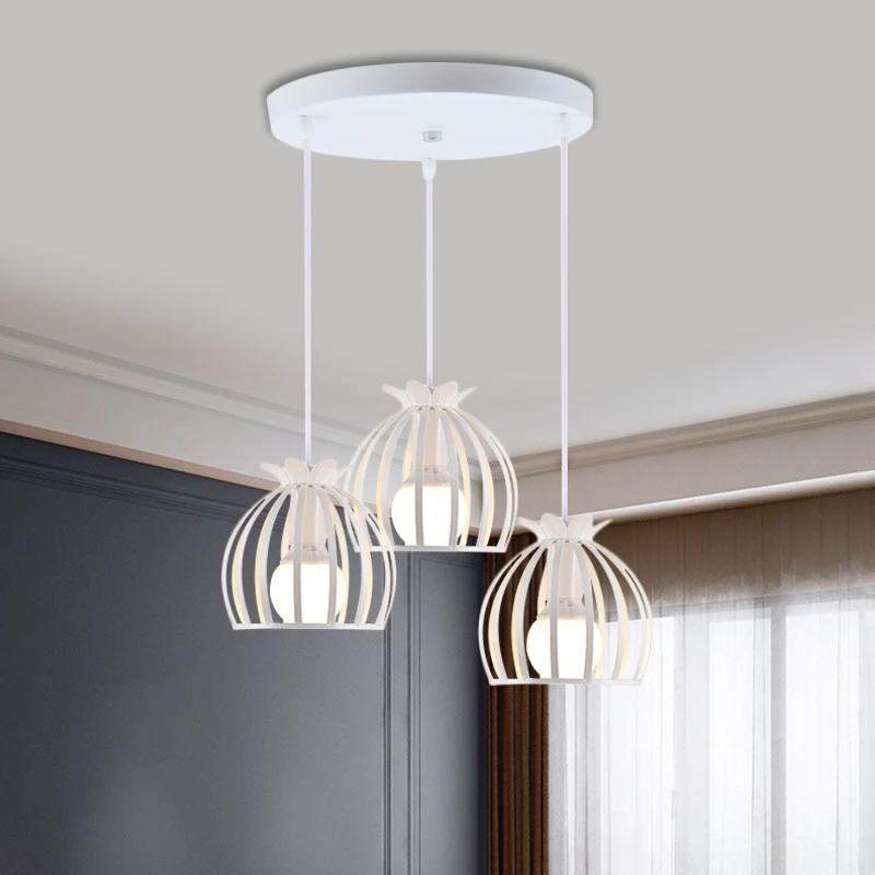 Hanglamp met 1 kop, loftstijl, koepel, kooi, schaduw, metalen hanglamp zwart/wit voor woonkamer met Inclusief LED