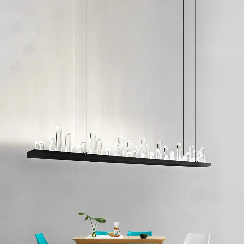 Hedendaagse lineaire hangende plafondlamp Kristal Accent Zwarte LED-plafondkroonluchter warm/wit helder voor eetkamer