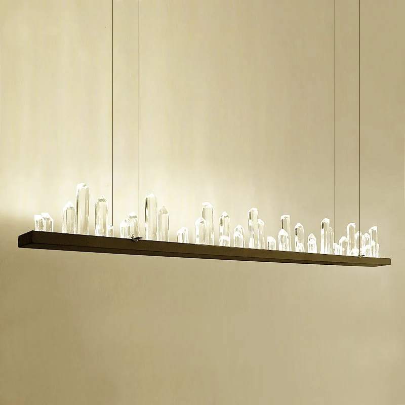 Hedendaagse lineaire hangende plafondlamp Kristal Accent Zwarte LED-plafondkroonluchter warm/wit helder voor eetkamer