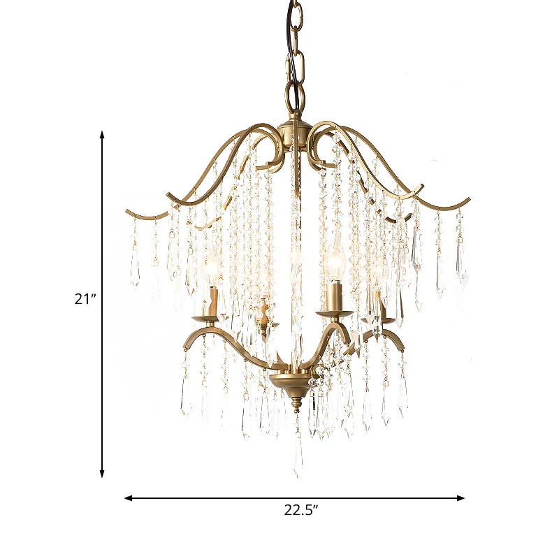 Industriële Stijl Waterfall Chandelier Lighting Modernism Crystal 3/4 Bulbs Brass Ceiling Hanging Light, 18.5"/22.5" Wijd...