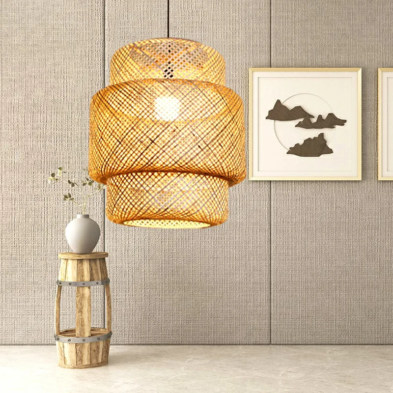 Lantaarn Plafondophanglamp Azië Bamboe 1-lichts natuurtint hanglamp voor gang