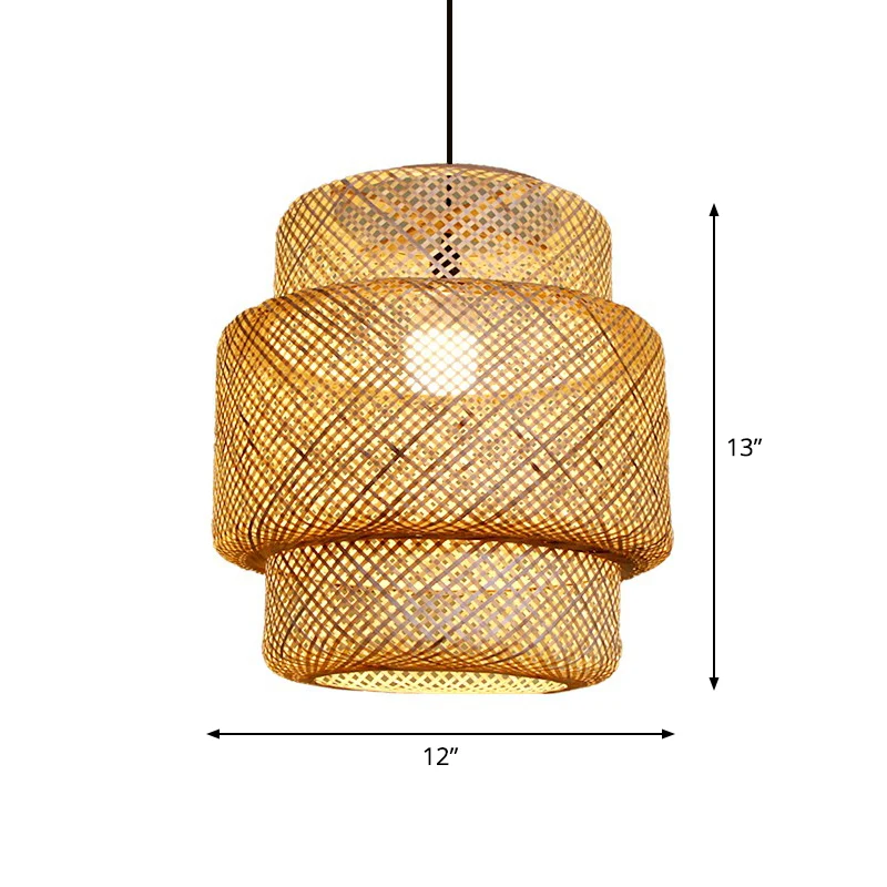Lantaarn Plafondophanglamp Azië Bamboe 1-lichts natuurtint hanglamp voor gang