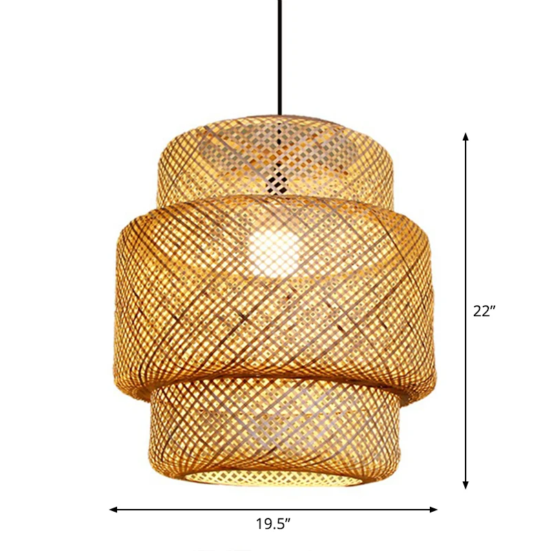 Lantaarn Plafondophanglamp Azië Bamboe 1-lichts natuurtint hanglamp voor gang