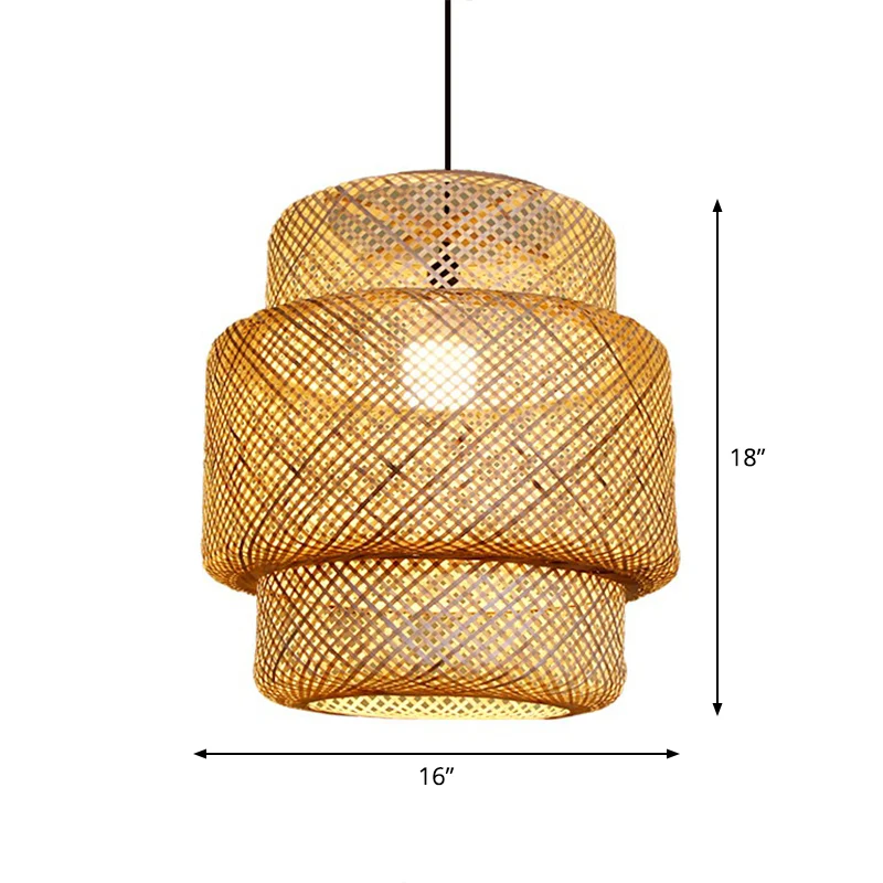 Lantaarn Plafondophanglamp Azië Bamboe 1-lichts natuurtint hanglamp voor gang