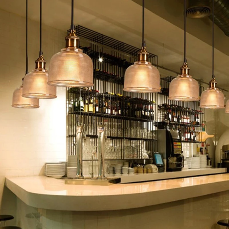 Lattice Glaswerk Bowl Suspension Hanger Loft-stijl Bar-plafondlamp met één lamp messing voor Woonkamer