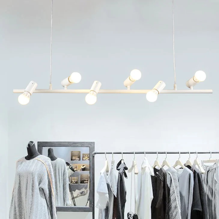 Lineaire eilandhanglamp met 6/8 lampen en open lamp. Klassiek vintage metalen hanglamp met zwart/witte afwerking - 60cm Di...