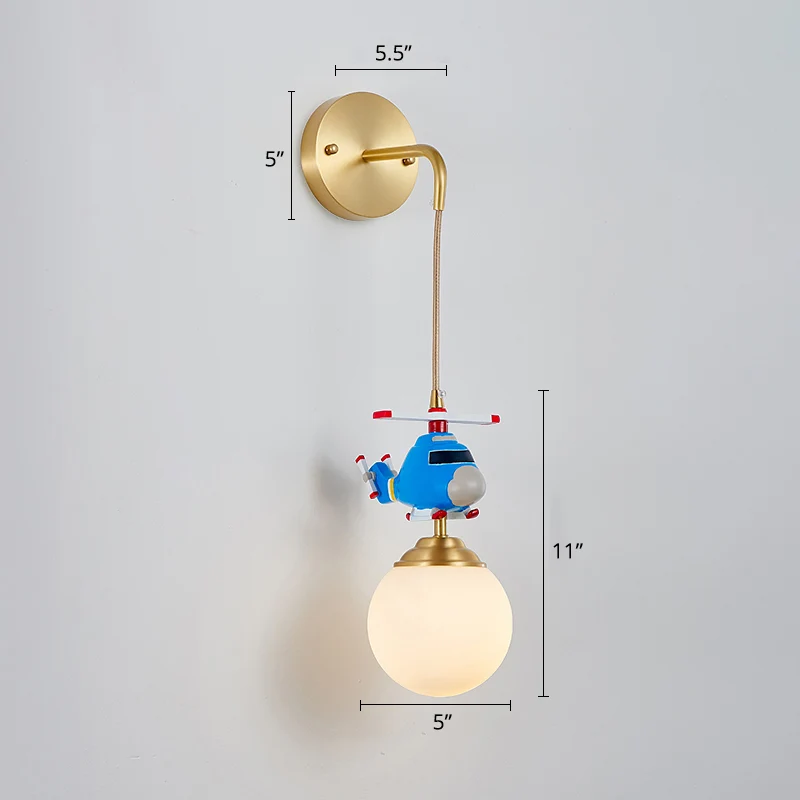 Melkglazen bol wandhanglamp postmodern 1-lamps gouden wandlamp met helikopterdeco met Inclusief LED