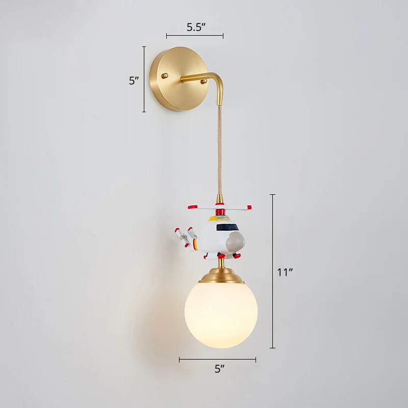 Melkglazen bol wandhanglamp postmodern 1-lamps gouden wandlamp met helikopterdeco met Inclusief LED