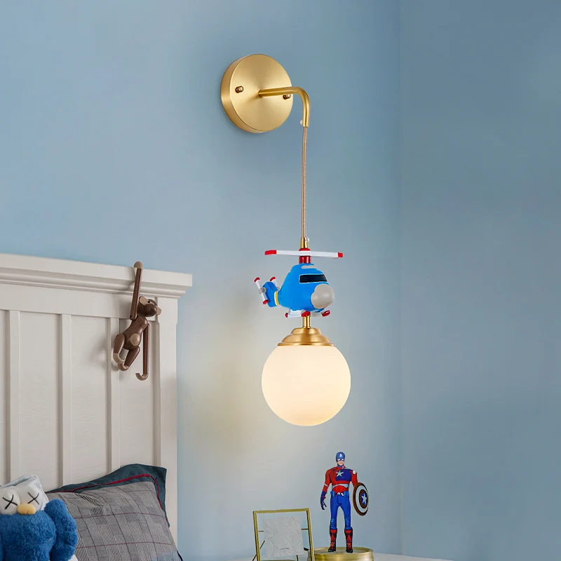 Melkglazen bol wandhanglamp postmodern 1-lamps gouden wandlamp met helikopterdeco met Inclusief LED