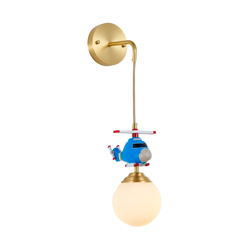 Melkglazen bol wandhanglamp postmodern 1-lamps gouden wandlamp met helikopterdeco met Inclusief LED