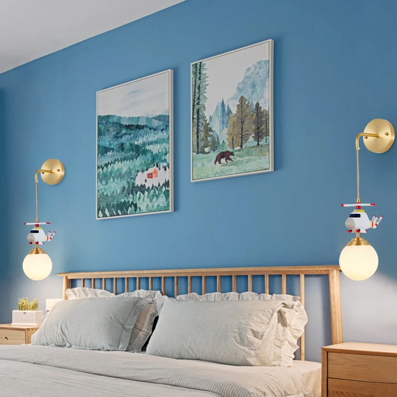 Melkglazen bol wandhanglamp postmodern 1-lamps gouden wandlamp met helikopterdeco met Inclusief LED