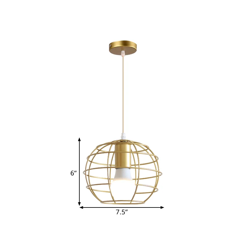 Metalen hanglamp met 1 lamp, loftstijl, gouden afwerking, bol/zeshoekige kooi, hanglamp eetkamer IP44 Badkamer geschikt