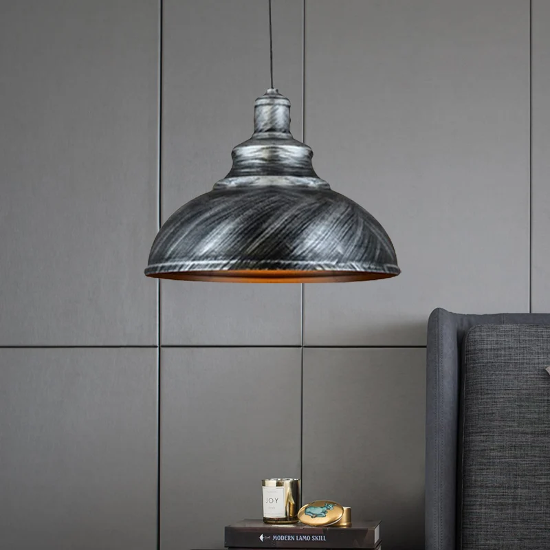 Metalen kom neerwaartse verlichting Rustieke 1-lamps restaurant plafond hanglamp zilver/brons met katrol met afstandsbedie...