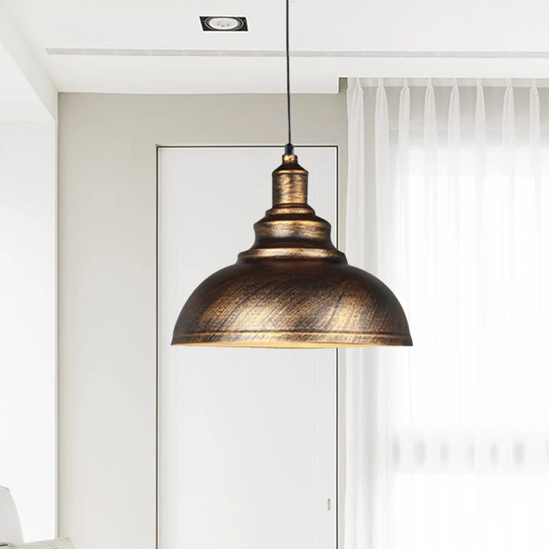 Metalen kom neerwaartse verlichting Rustieke 1-lamps restaurant plafond hanglamp zilver/brons met katrol met afstandsbedie...