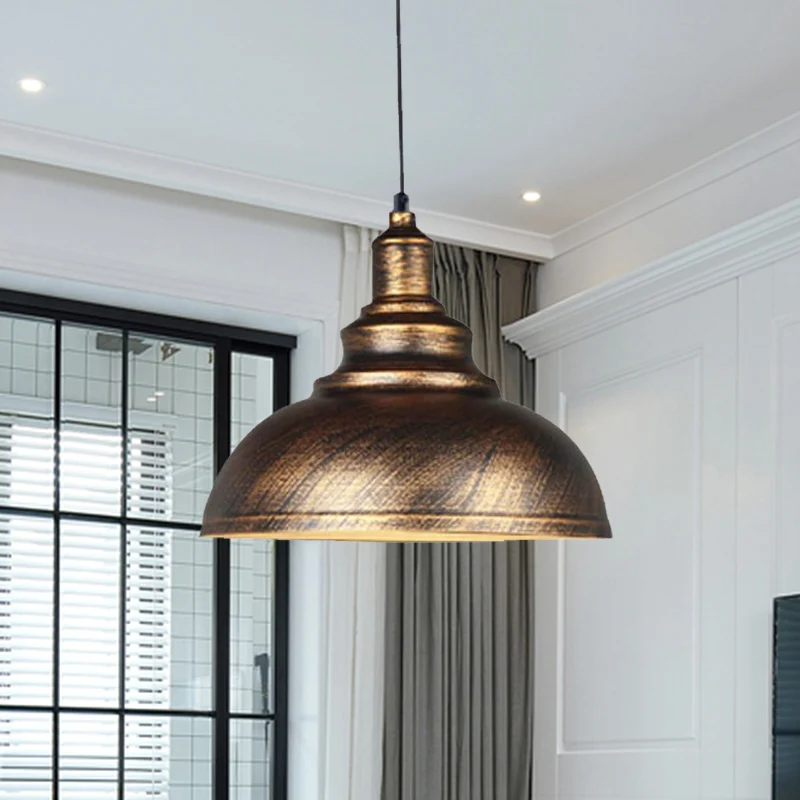 Metalen kom neerwaartse verlichting Rustieke 1-lamps restaurant plafond hanglamp zilver/brons met katrol met afstandsbedie...