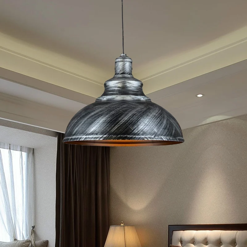 Metalen kom neerwaartse verlichting Rustieke 1-lamps restaurant plafond hanglamp zilver/brons met katrol met afstandsbedie...