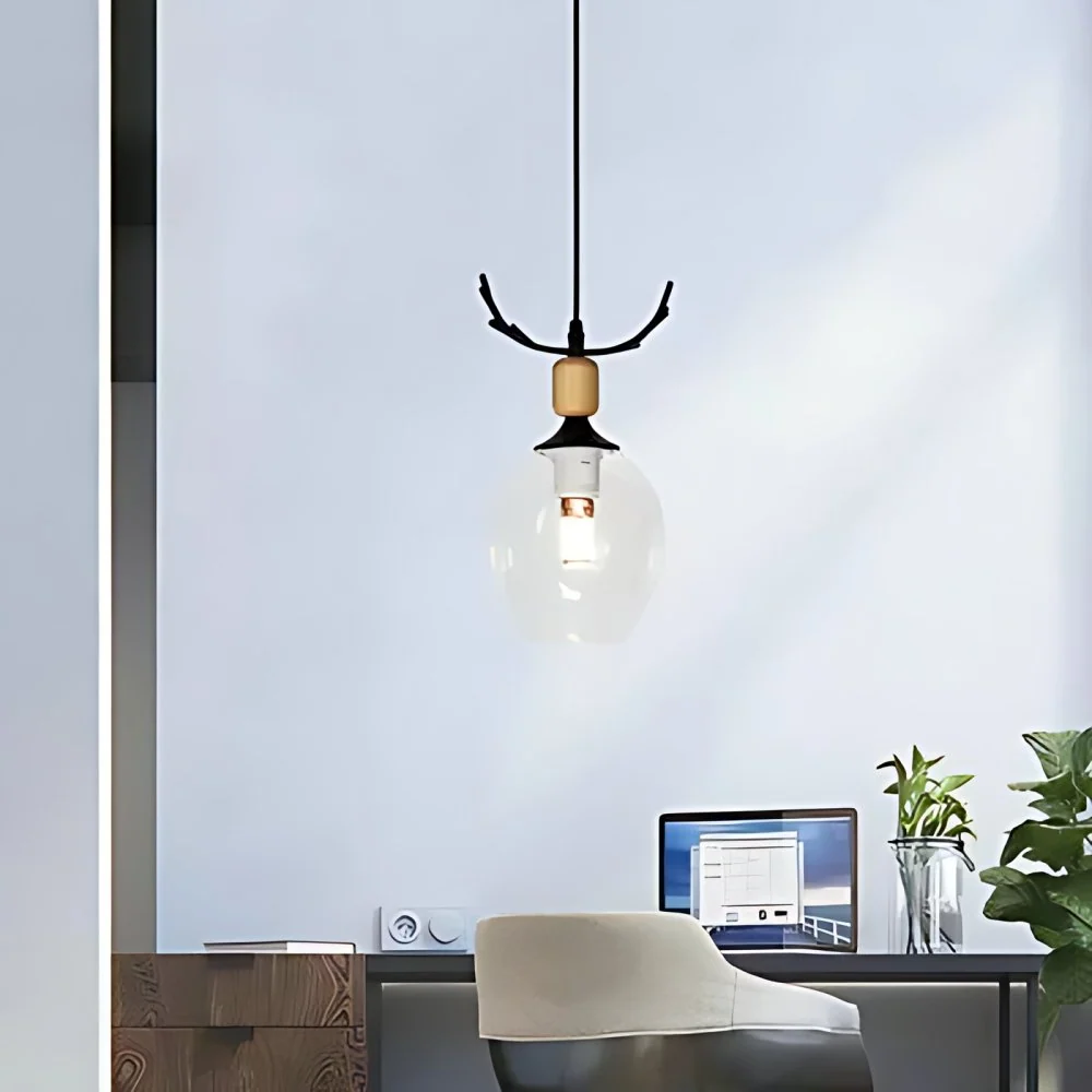 Moderne hertenhoorn hanglamp 1 kop open glazen plafondhanger voor woonkamer | 3000K | 2000 lm