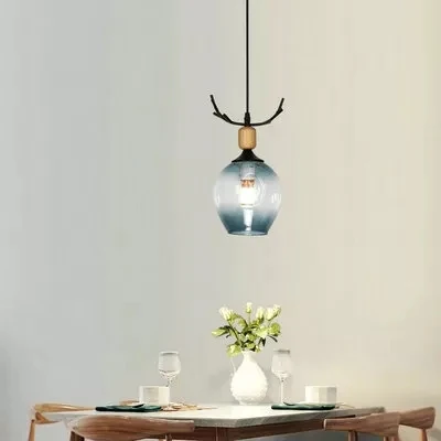 Moderne hertenhoorn hanglamp 1 kop open glazen plafondhanger voor woonkamer | 3000K | 2000 lm