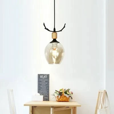 Moderne hertenhoorn hanglamp 1 kop open glazen plafondhanger voor woonkamer | 3000K | 2000 lm
