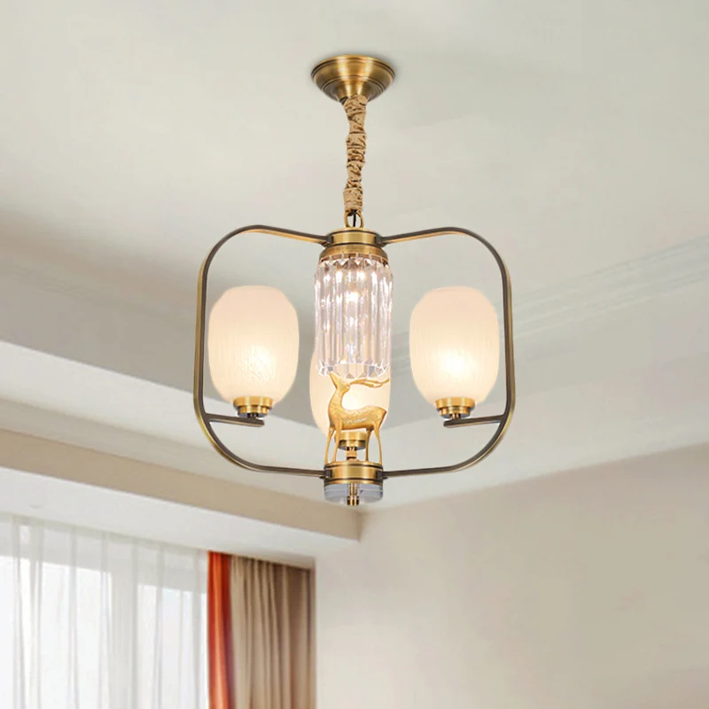 Moderne Plafond Langwerpige matglazen hangende kroonluchter modernistische 3/6 hoofden woonkamer hanglamp messing
