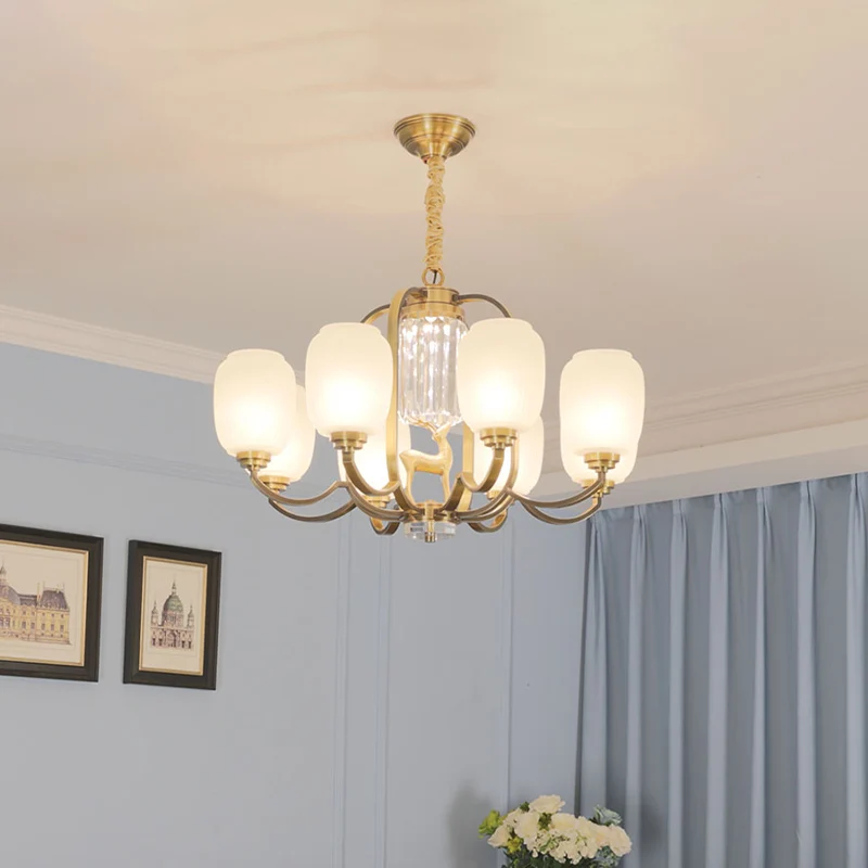 Moderne Plafond Langwerpige matglazen hangende kroonluchter modernistische 3/6 hoofden woonkamer hanglamp messing