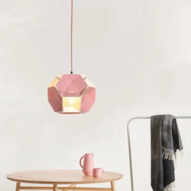 Moderne Plafond Macaron Cutouts Hexagon Drop Hangende Ijzeren 1-Licht Restaurant Hangende Plafondlamp Geel/Roze
