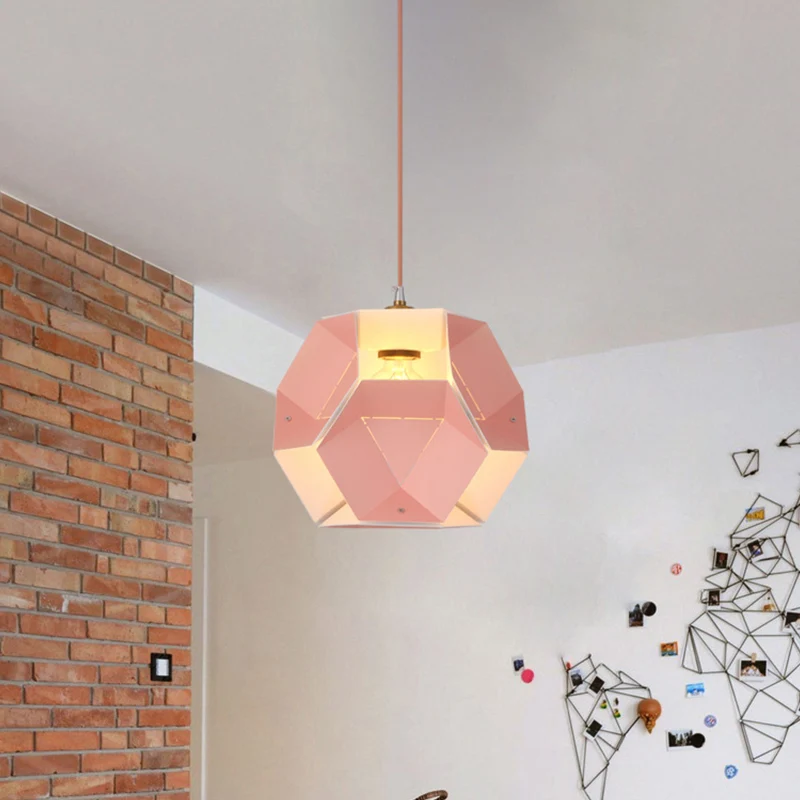 Moderne Plafond Macaron Cutouts Hexagon Drop Hangende Ijzeren 1-Licht Restaurant Hangende Plafondlamp Geel/Roze