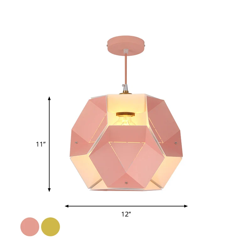 Moderne Plafond Macaron Cutouts Hexagon Drop Hangende Ijzeren 1-Licht Restaurant Hangende Plafondlamp Geel/Roze