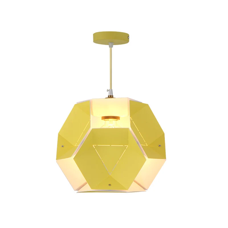 Moderne Plafond Macaron Cutouts Hexagon Drop Hangende Ijzeren 1-Licht Restaurant Hangende Plafondlamp Geel/Roze