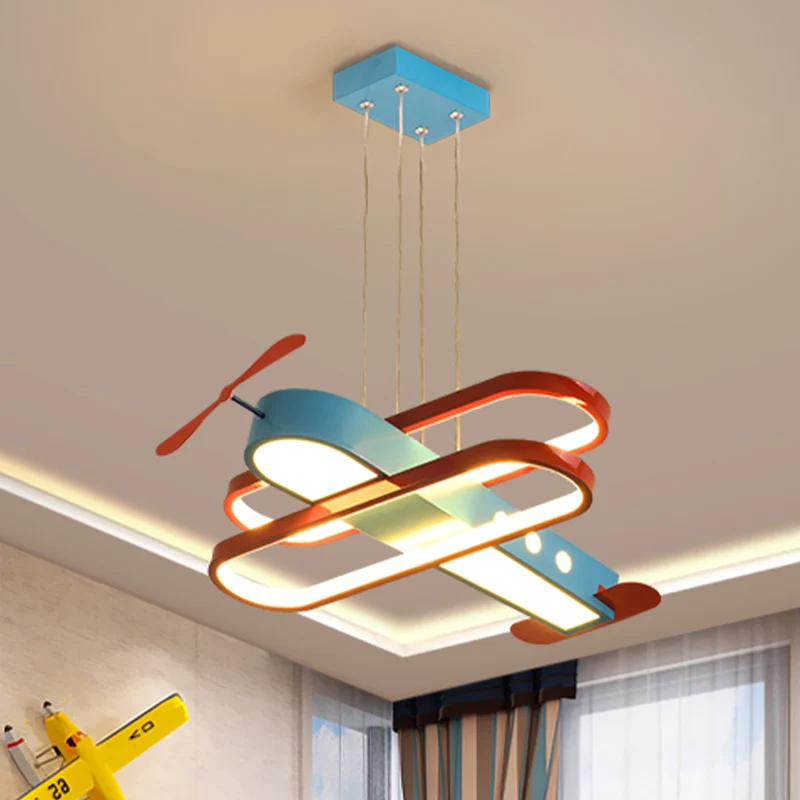 Moderne Plafond Vliegtuig acryl kroonluchter verlichting kinder LED blauwe plafond hanglamp voor slaapkamer, 19,5"/26" lengte
