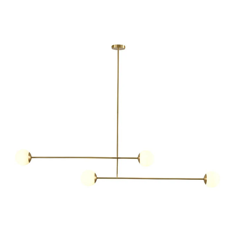 Parallelle hanglamp met gouden afwerking, minimalistische metalen eilandlamp met 4 lampen en lampenkap van opaalglas - 60c...