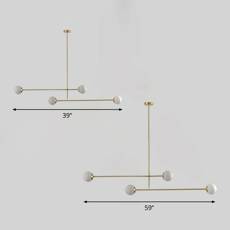 Parallelle hanglamp met gouden afwerking, minimalistische metalen eilandlamp met 4 lampen en lampenkap van opaalglas - 60c...