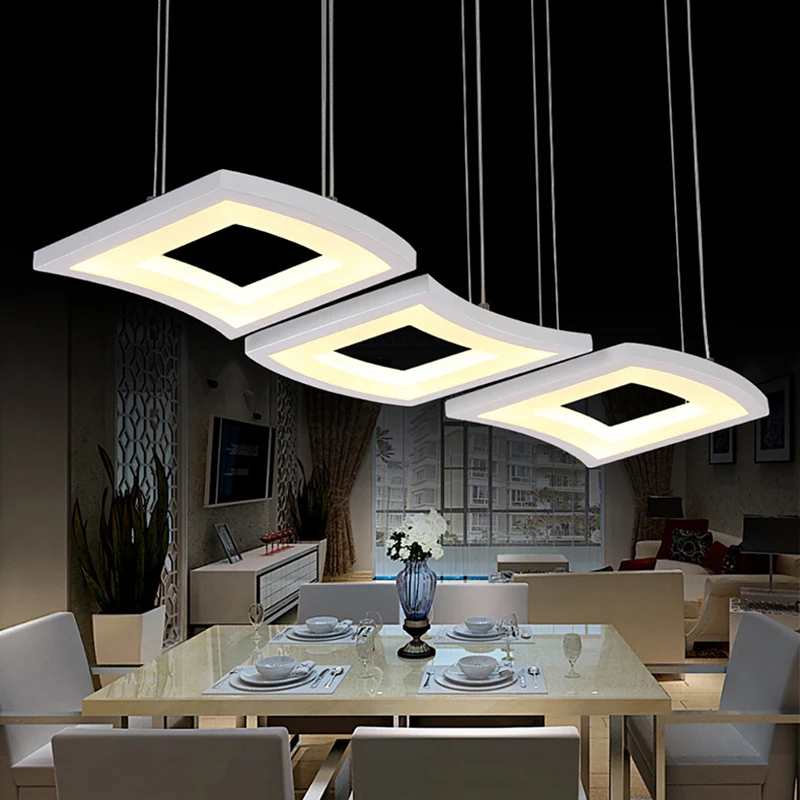 Premium LED Acryl Curve hanglamp Minimalistische 3-lichts witte LED vierkante plafondhanglamp warm/wit zacht