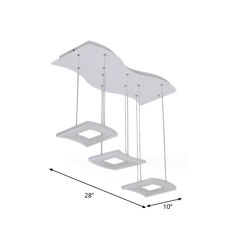 Premium LED Acryl Curve hanglamp Minimalistische 3-lichts witte LED vierkante plafondhanglamp warm/wit zacht