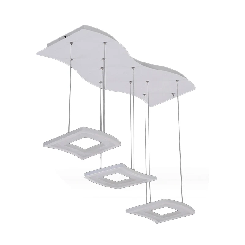Premium LED Acryl Curve hanglamp Minimalistische 3-lichts witte LED vierkante plafondhanglamp warm/wit zacht