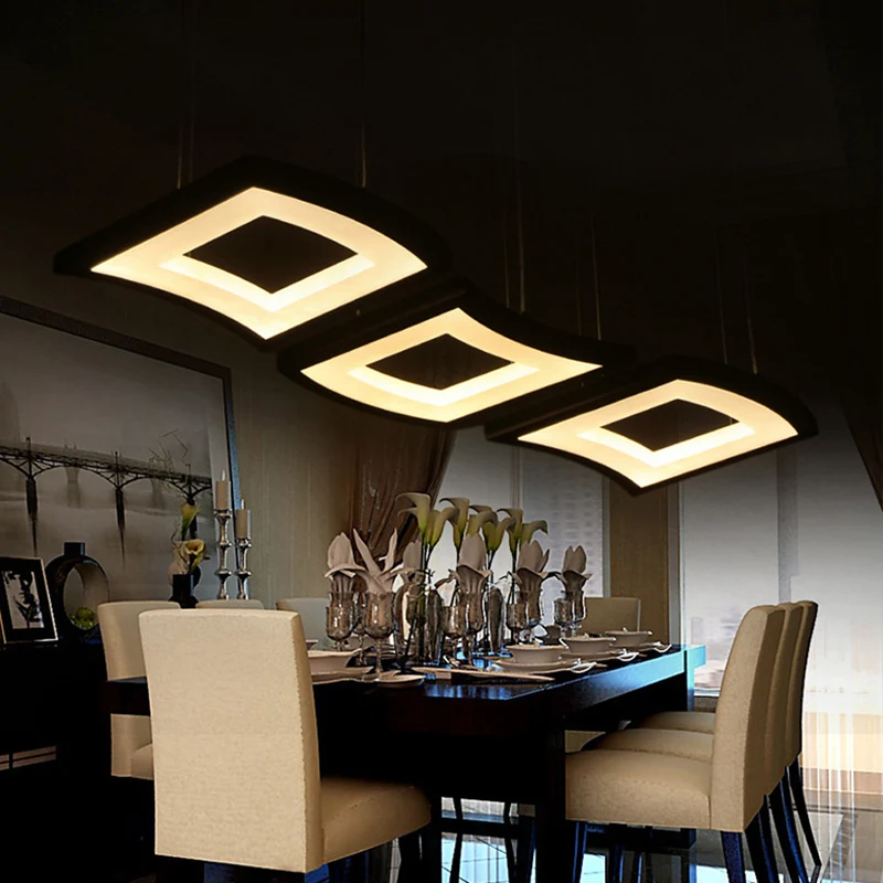 Premium LED Acryl Curve hanglamp Minimalistische 3-lichts witte LED vierkante plafondhanglamp warm/wit zacht