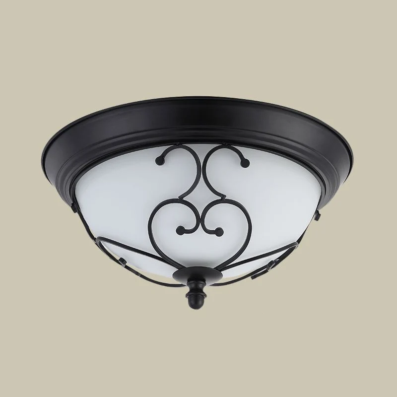 Premium LED Ouderwets Dome Shade plafondlamp melkachtig glas inbouw plafondlamp met gebogen decor zwart