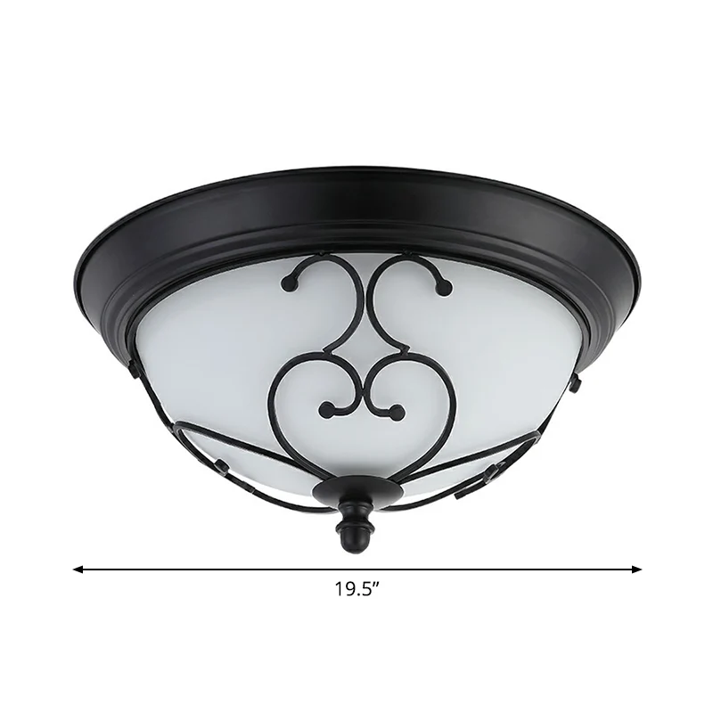 Premium LED Ouderwets Dome Shade plafondlamp melkachtig glas inbouw plafondlamp met gebogen decor zwart