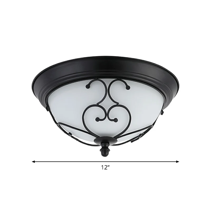 Premium LED Ouderwets Dome Shade plafondlamp melkachtig glas inbouw plafondlamp met gebogen decor zwart