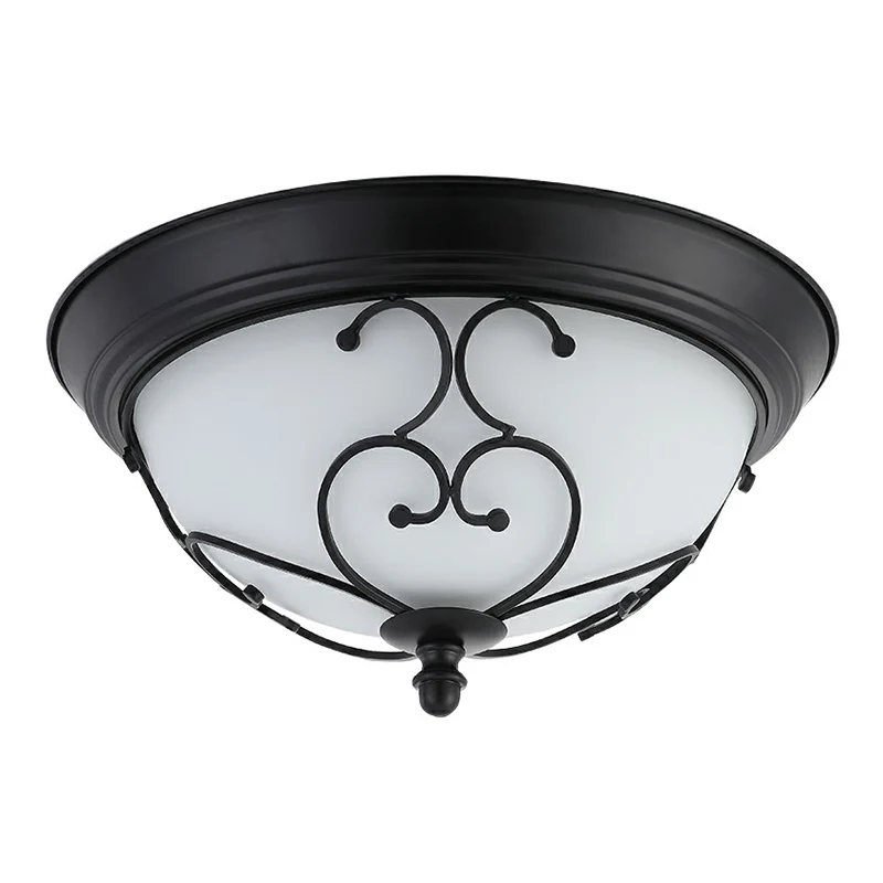 Premium LED Ouderwets Dome Shade plafondlamp melkachtig glas inbouw plafondlamp met gebogen decor zwart