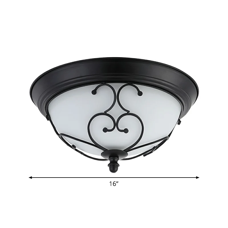 Premium LED Ouderwets Dome Shade plafondlamp melkachtig glas inbouw plafondlamp met gebogen decor zwart