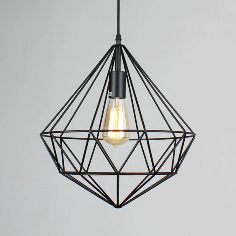 Ronde Flush Mount IJzeren Edelsteen Frame Ophangverlichting Retrostijl 1��Head Restaurant Hangende Plafondlamp Zwart