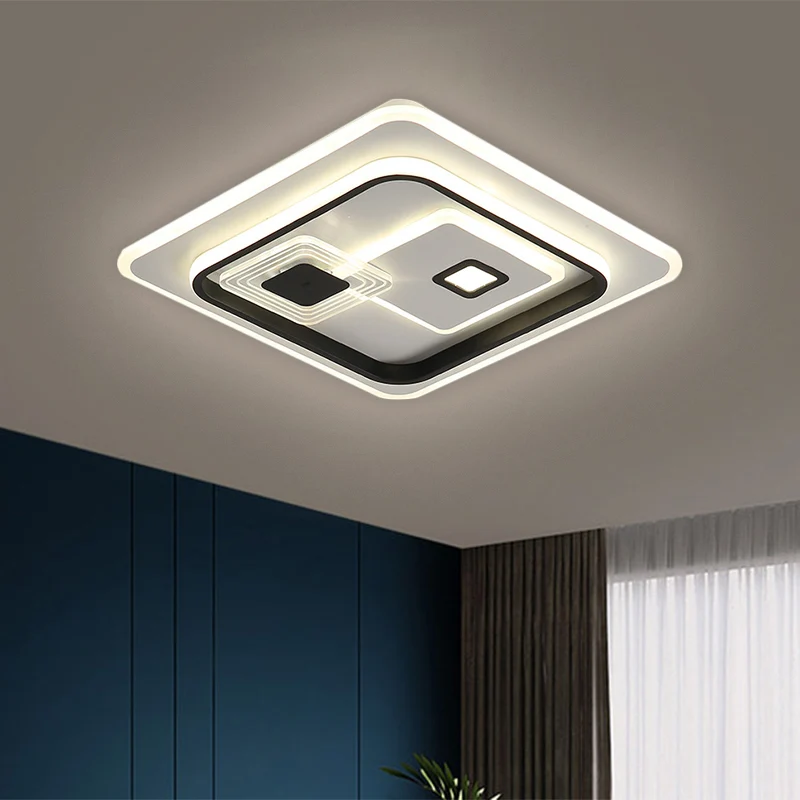 Ronde Flush Mount LED Parlor Flush Mount Lamp Minimalism Zwart Ceiling Flush Rectangle Metal Shade Warm/White Light, 16.5"...