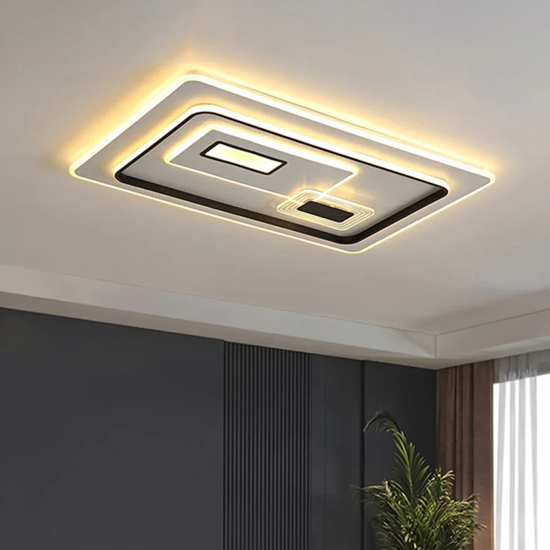 Ronde Flush Mount LED Parlor Flush Mount Lamp Minimalism Zwart Ceiling Flush Rectangle Metal Shade Warm/White Light, 16.5"...