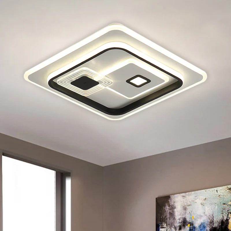 Ronde Flush Mount LED Parlor Flush Mount Lamp Minimalism Zwart Ceiling Flush Rectangle Metal Shade Warm/White Light, 16.5"...