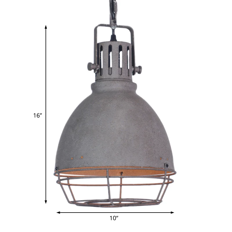 Smeedijzeren bel/koepelkap hanglamp industriële 1-lichts woonkamer hanglamp met draadbeschermer grijs met Dimbare LED
